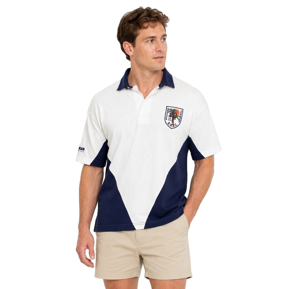 Vtg Barbarian Rugby Wear Polo Men's XL Coralville Reefers RSDC White Navy Canada